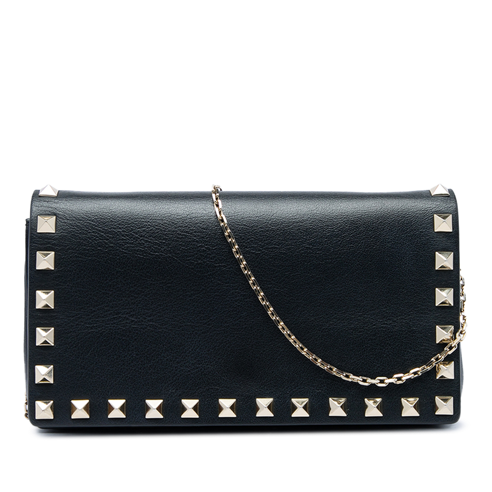 Pre-Loved Valentino Calfskin Rockstud Wallet On Chain